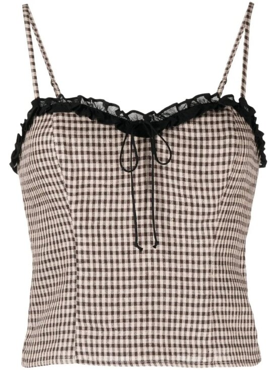 Reformation Tops - Reformation Skylar Linen Top Braun Brown Gingham Cami Tank 8
